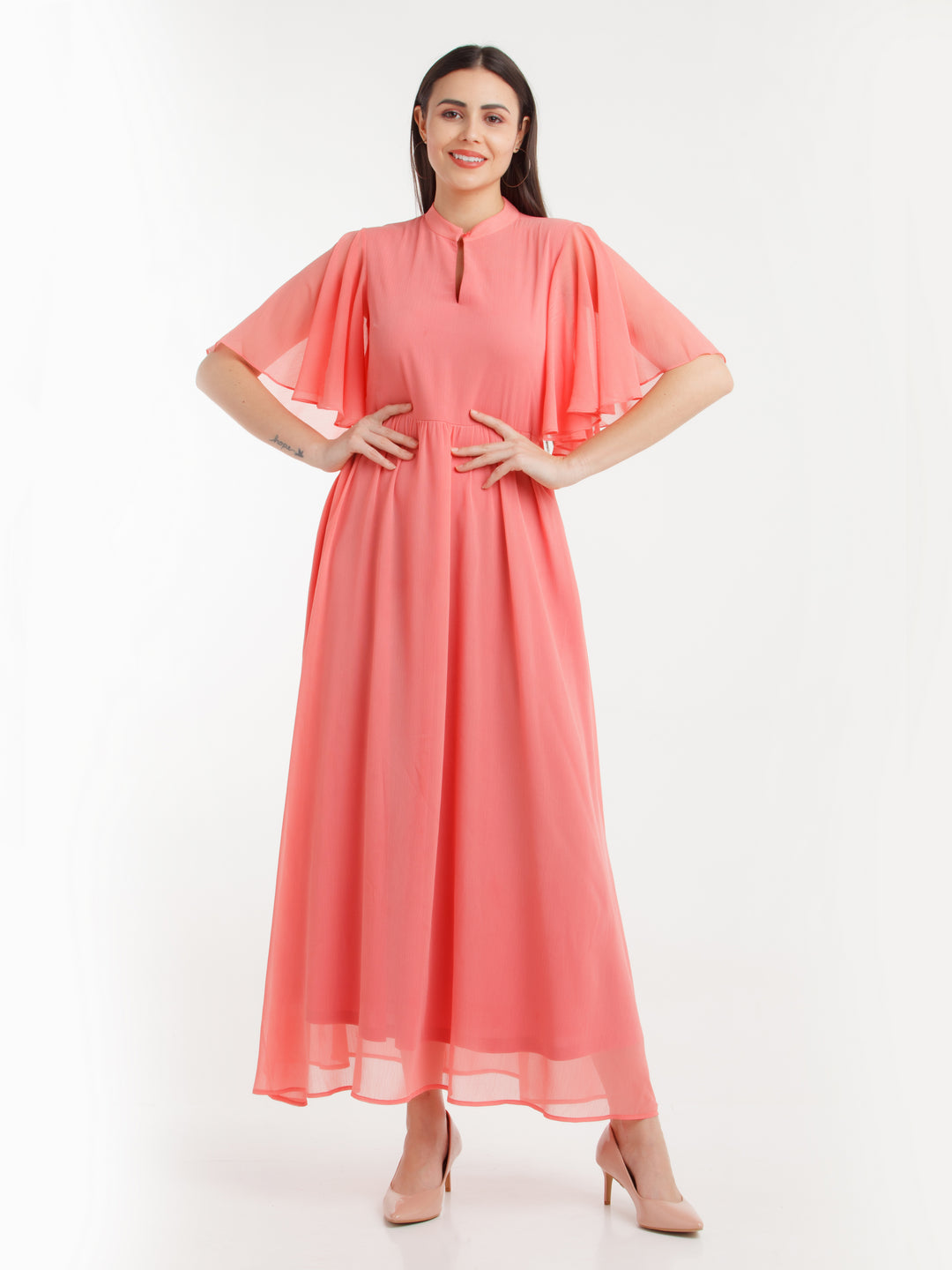 Coral Solid Maxi Dress