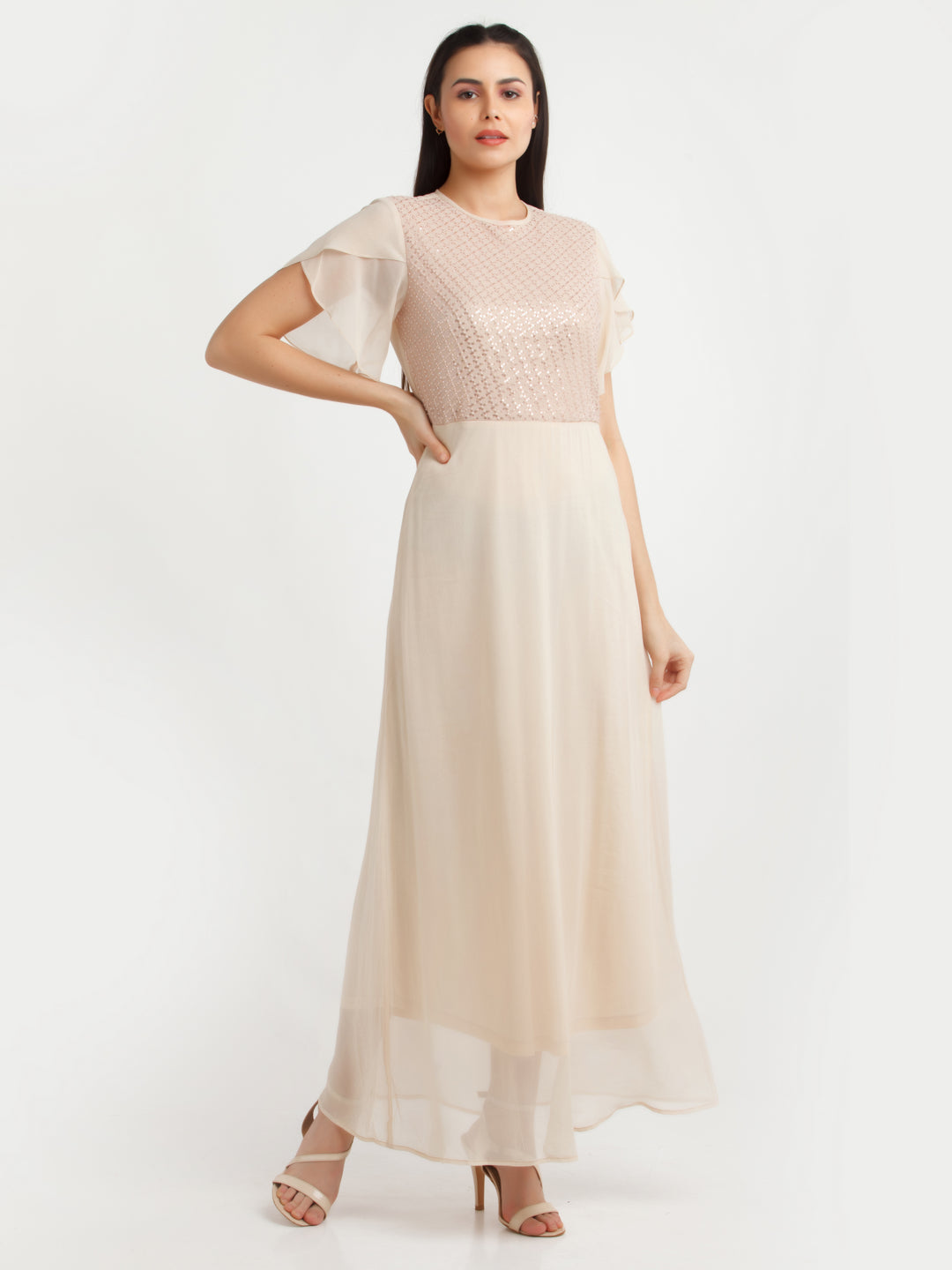 Cream Embellished Maxi Dress