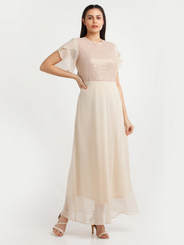 Cream Embellished Maxi Dress For Women
