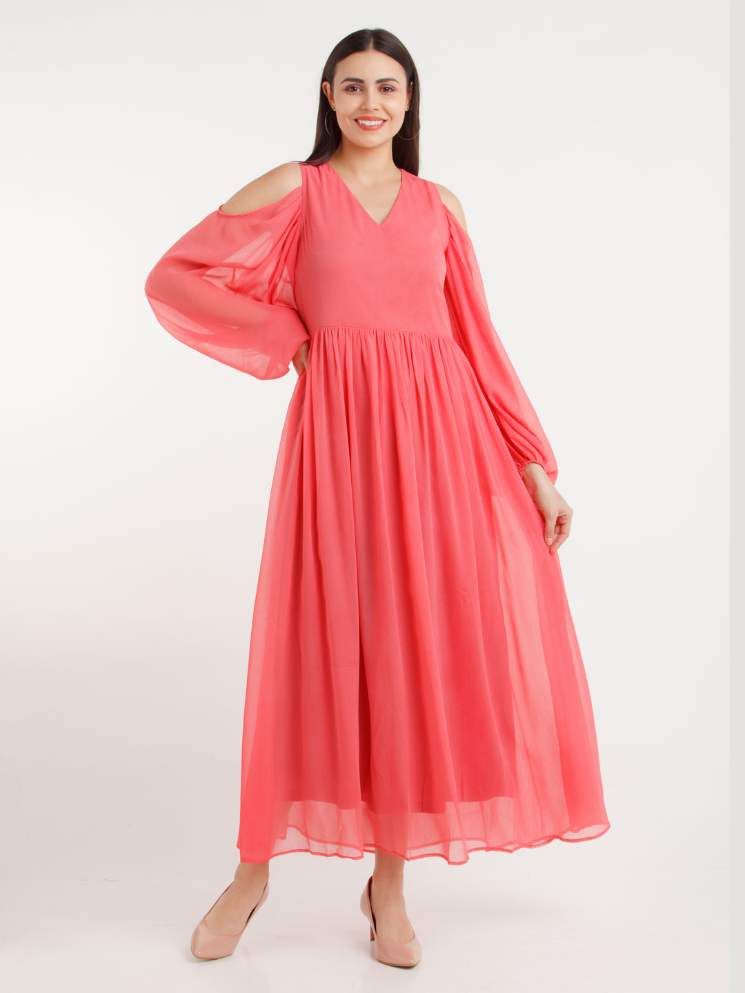 Coral Solid Maxi Dress