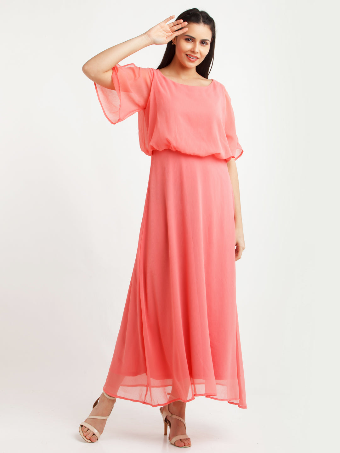 Coral Solid Maxi Dress