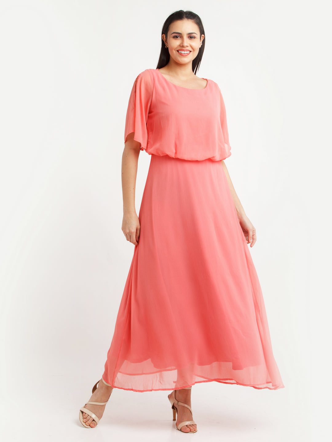 Coral Solid Maxi Dress