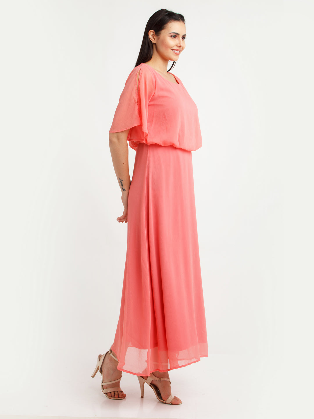 Coral Solid Maxi Dress