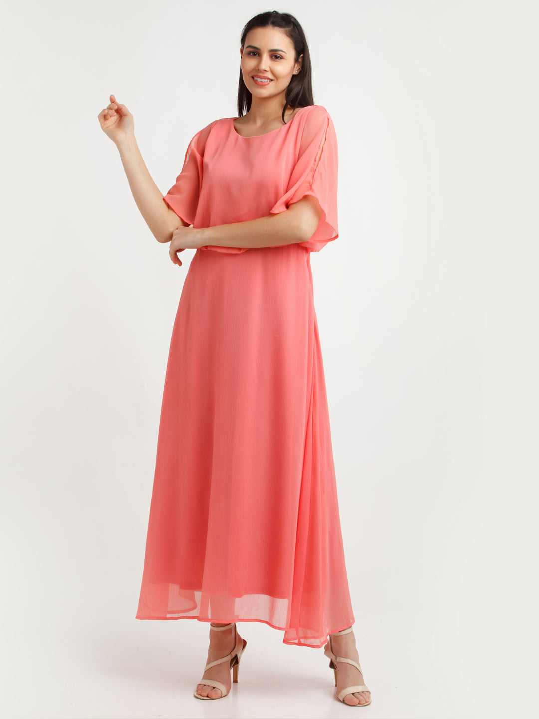 Coral Solid Maxi Dress