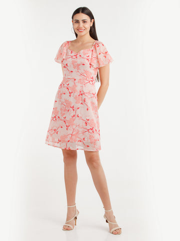 Pink Floral Mini Dress For Women
