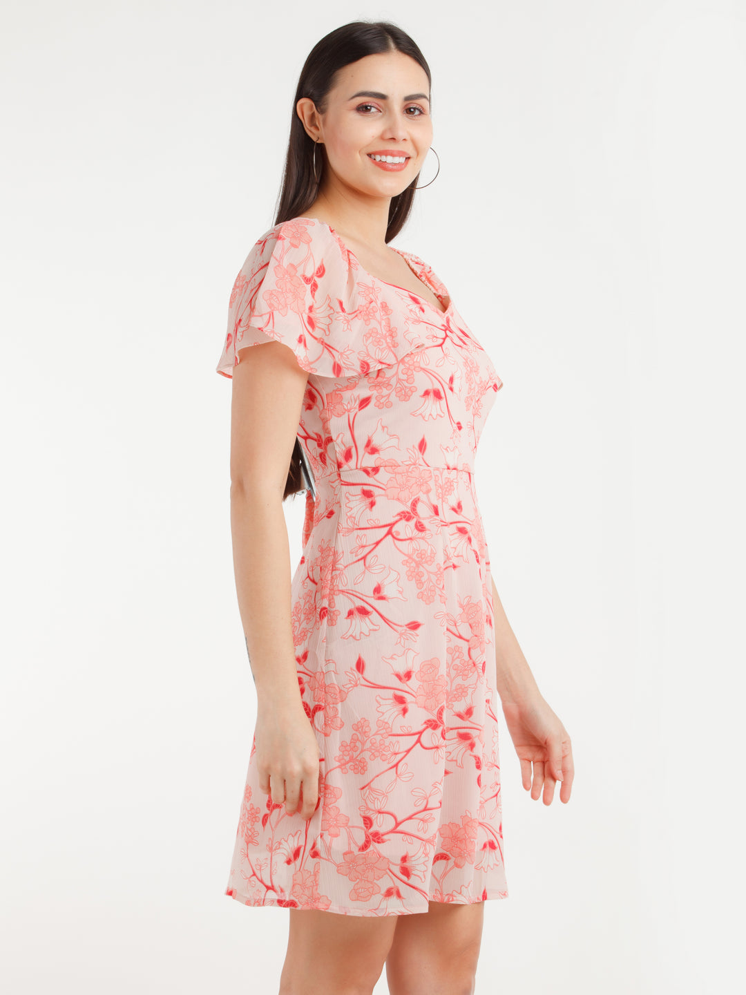 Pink Floral Mini Dress For Women