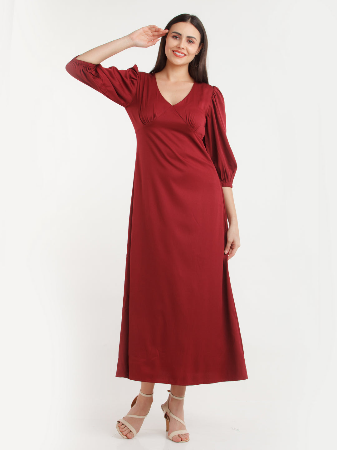 Maroon Solid Maxi Dress