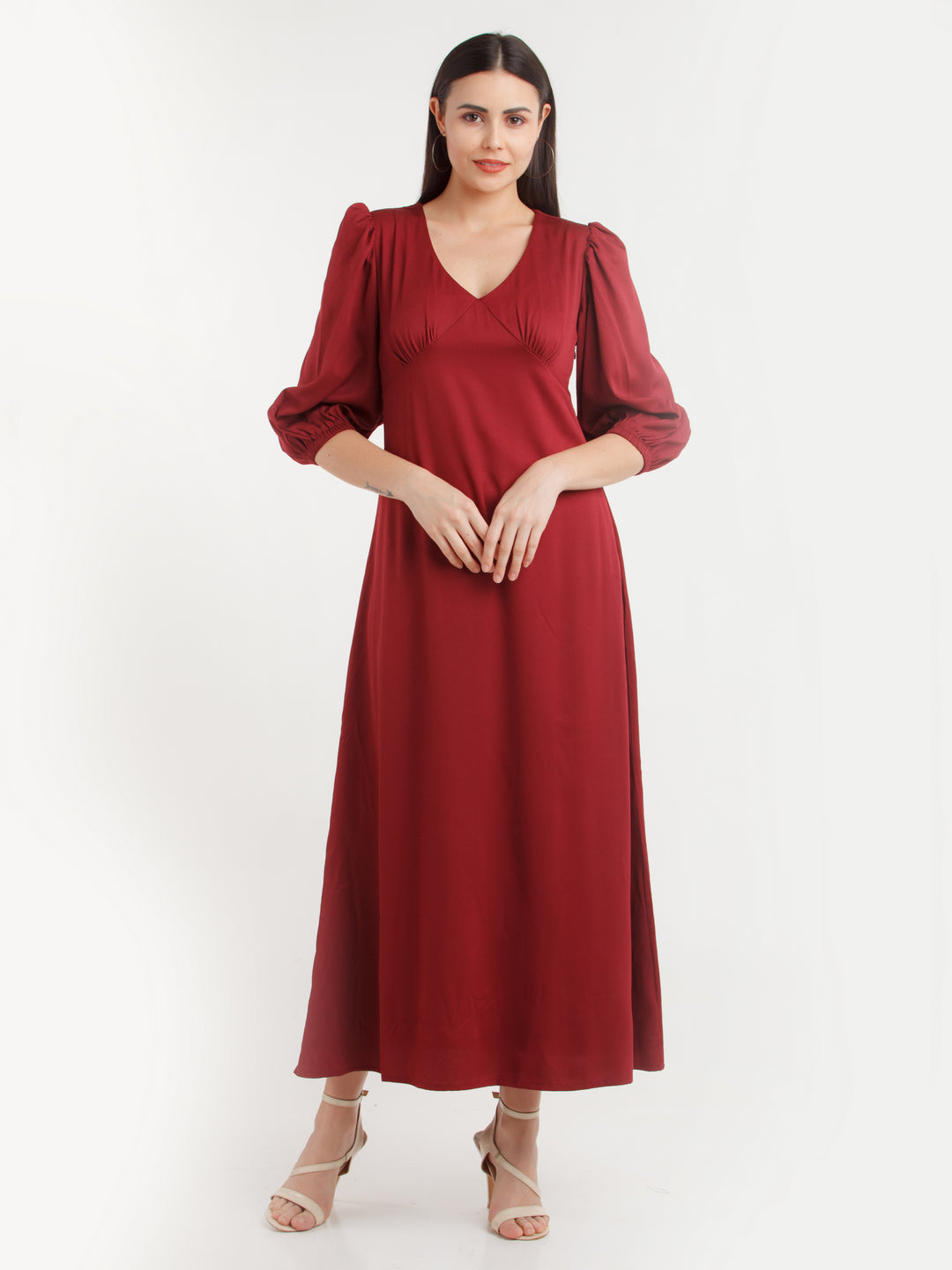 Maroon Solid Maxi Dress