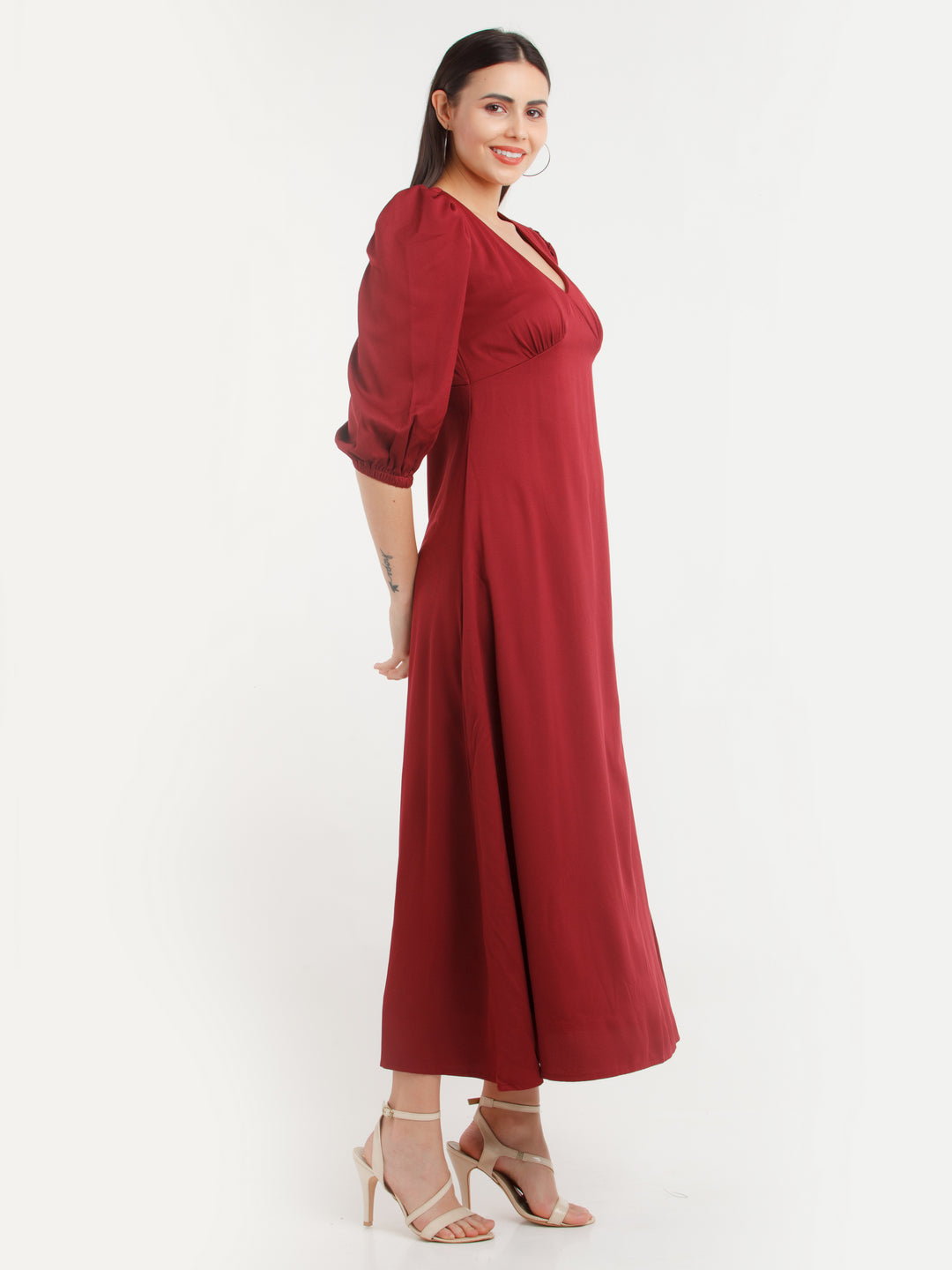 Maroon Solid Maxi Dress