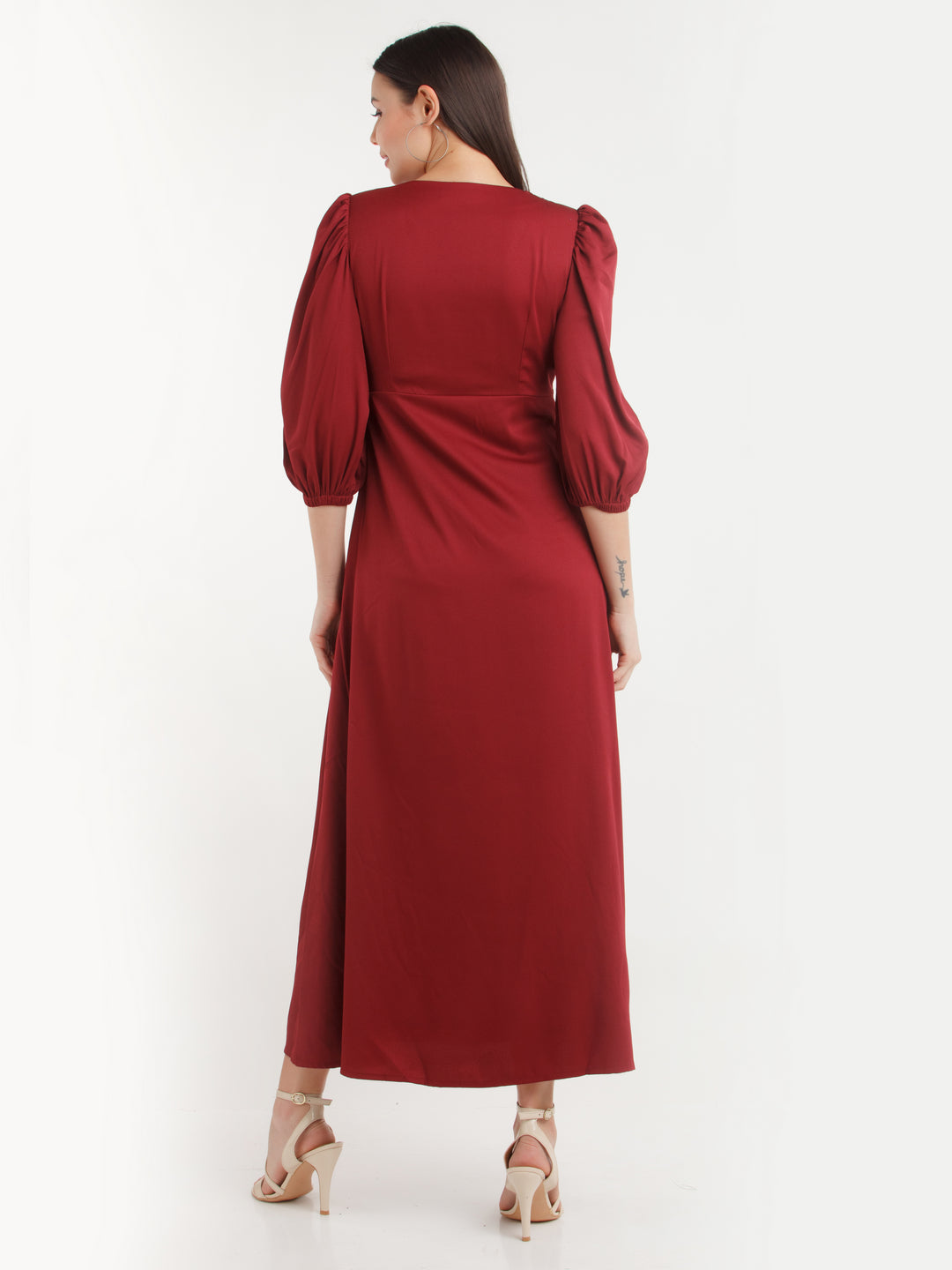 Maroon Solid Maxi Dress