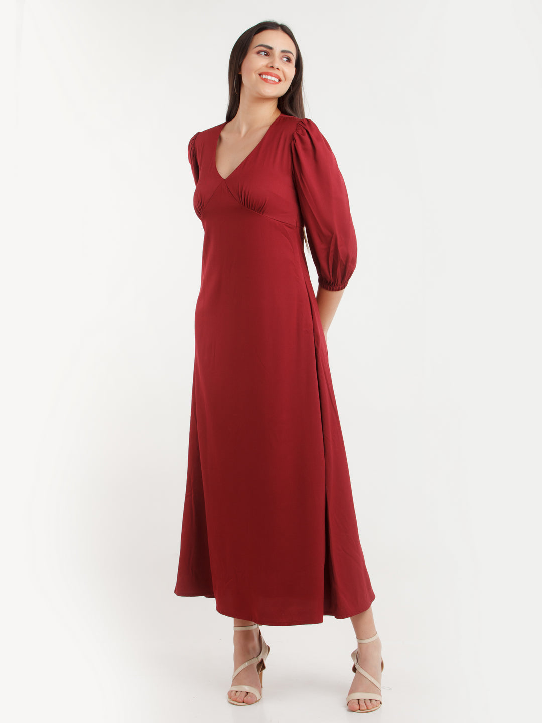 Maroon Solid Maxi Dress