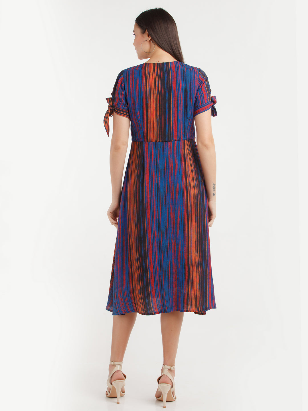 Multi Color Striped Midi Dress For Women
