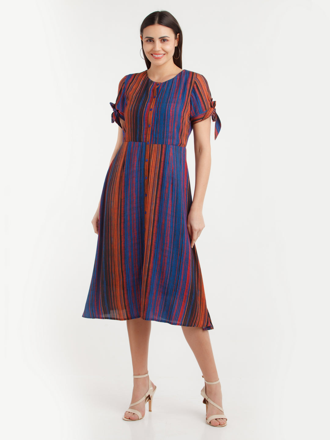Multi Color Striped Midi Dress For Women