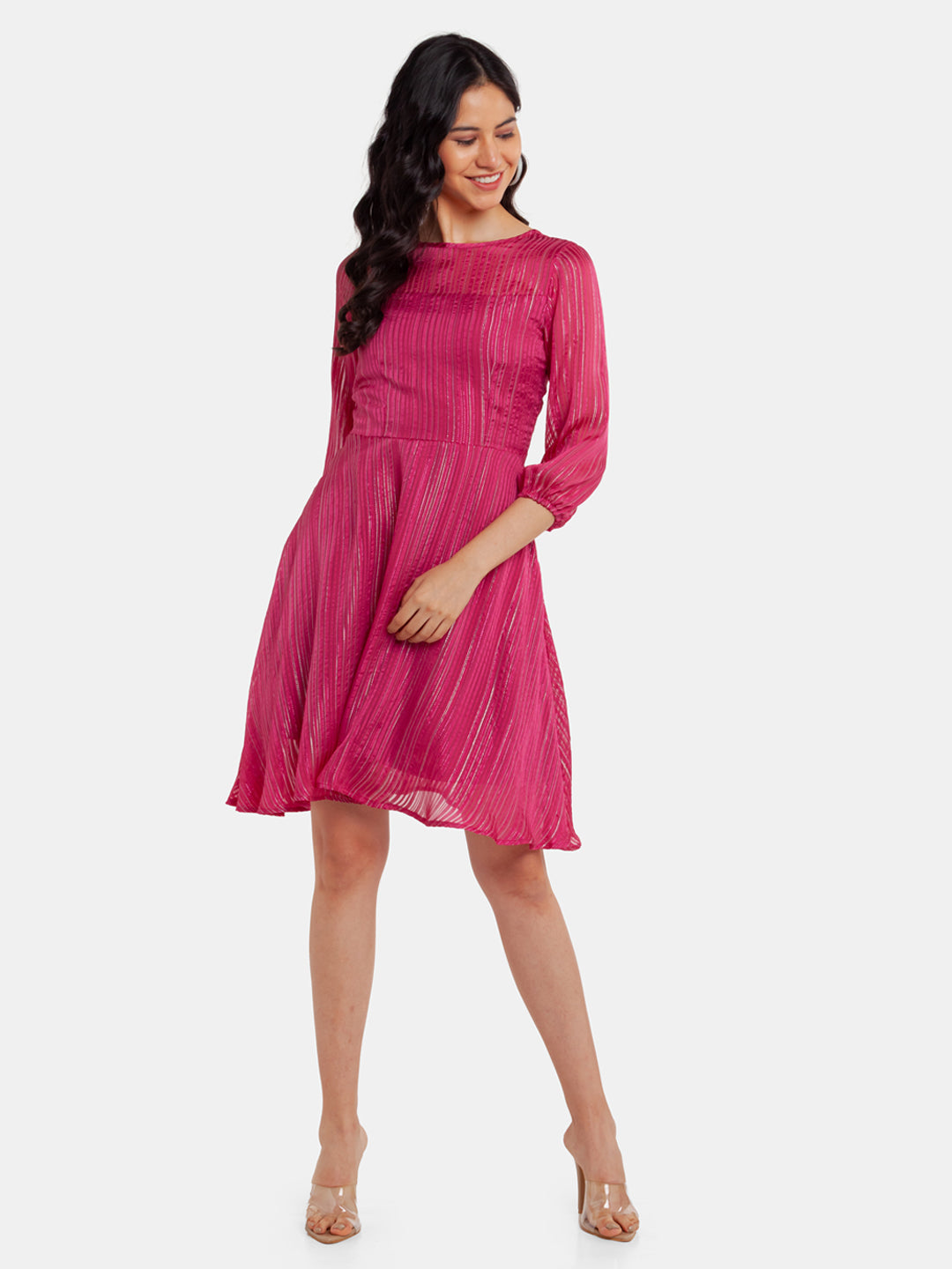 Pink Shimmer Lurex Insert Short Dress