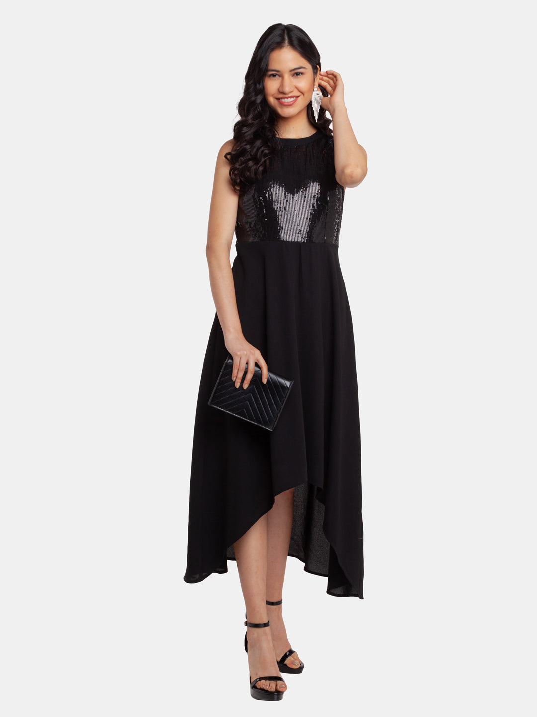 Black Embellished Regular Midi Dress