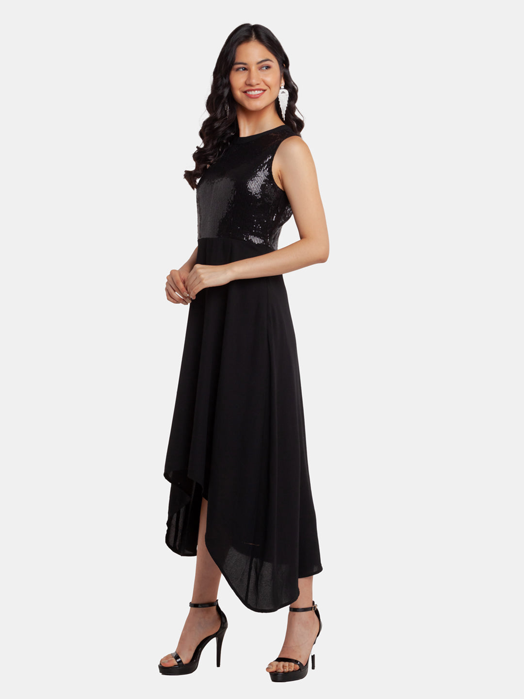 Black Embellished Regular Midi Dress