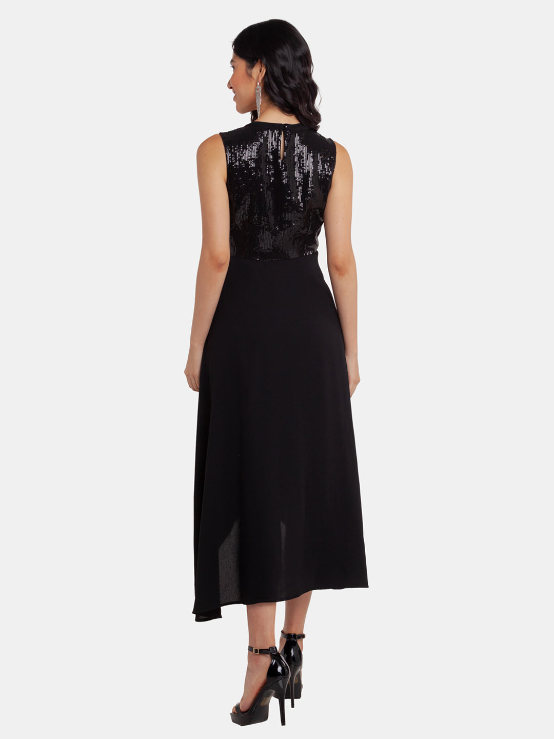 Black Embellished Regular Midi Dress