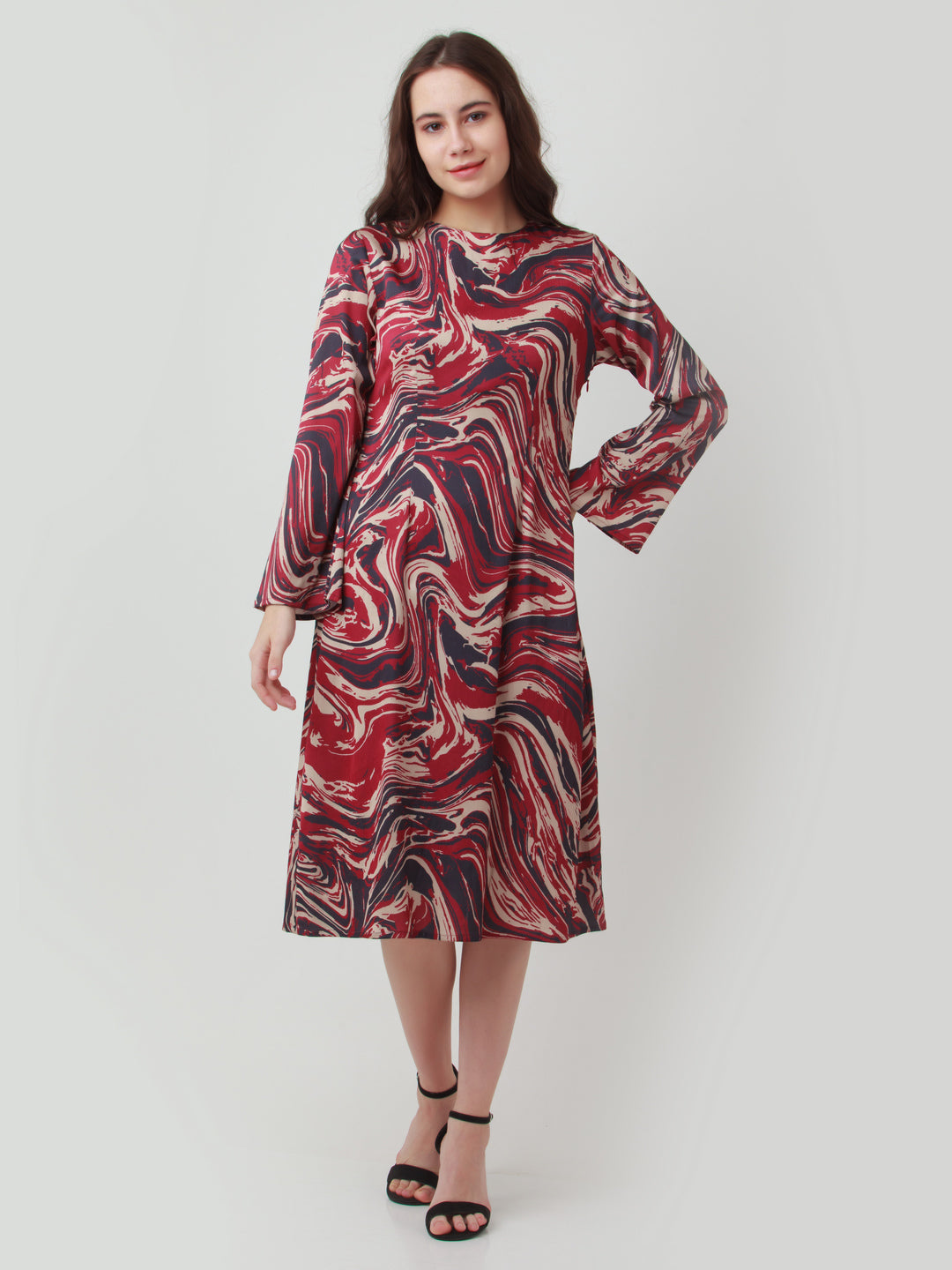 Multicolor Printed Fitted Midi Dress