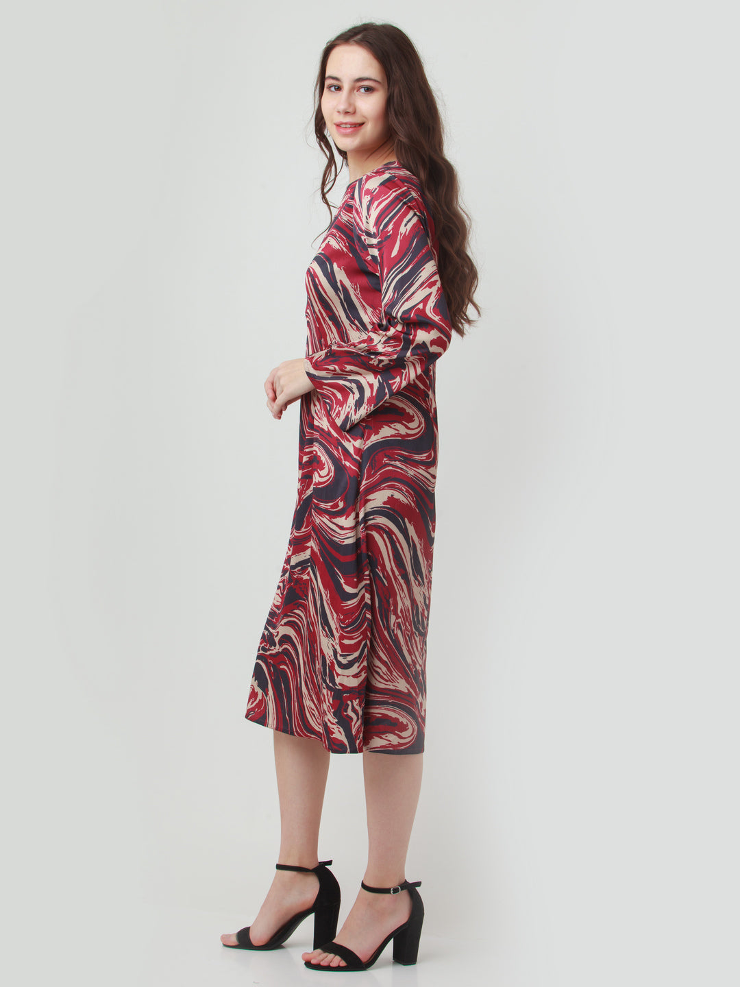 Multicolor Printed Fitted Midi Dress