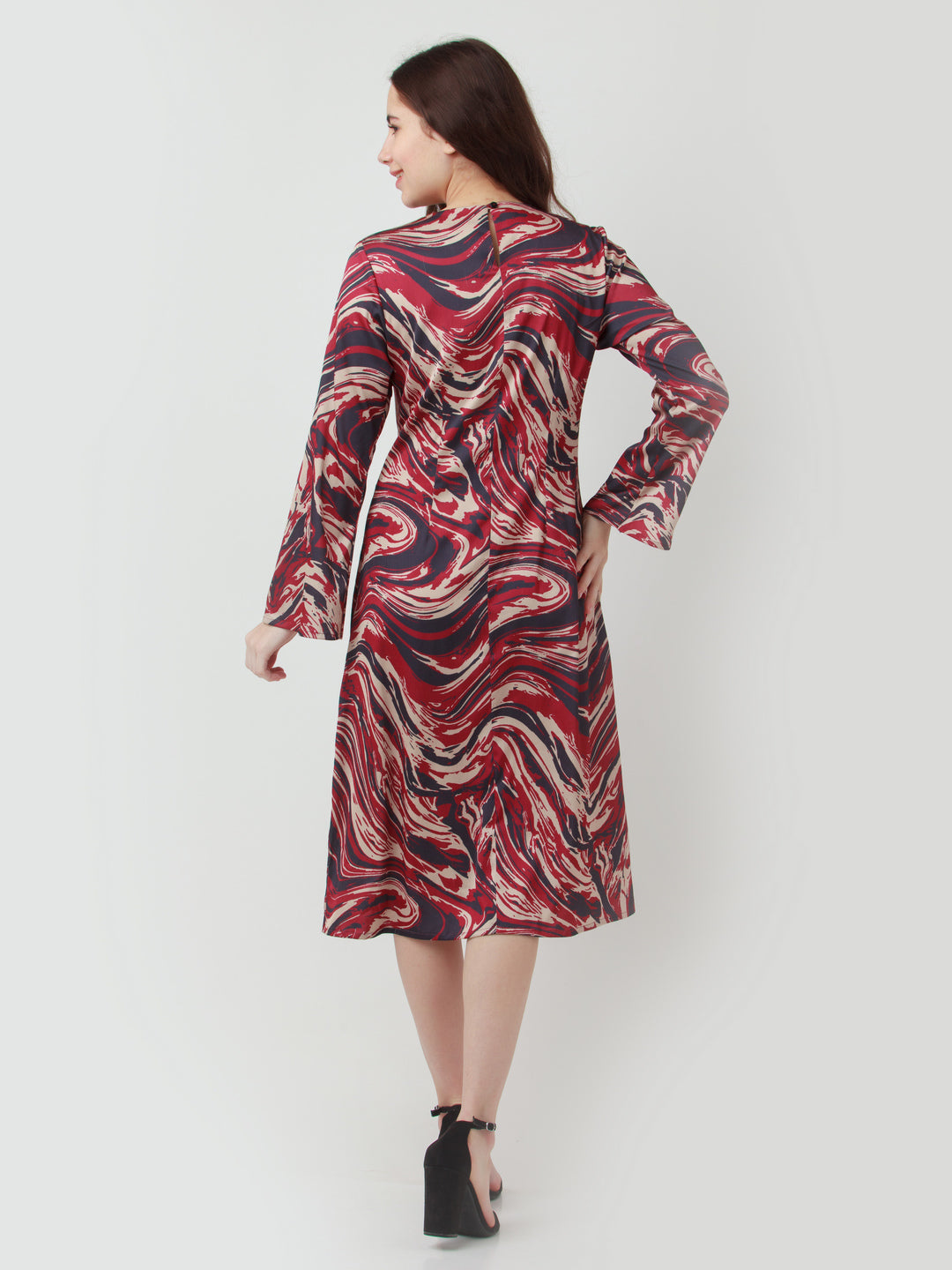 Multicolor Printed Fitted Midi Dress