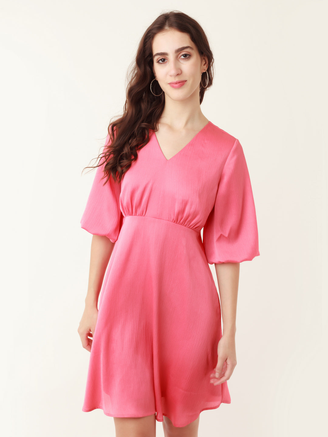 Coral Solid A-Line Short Dress