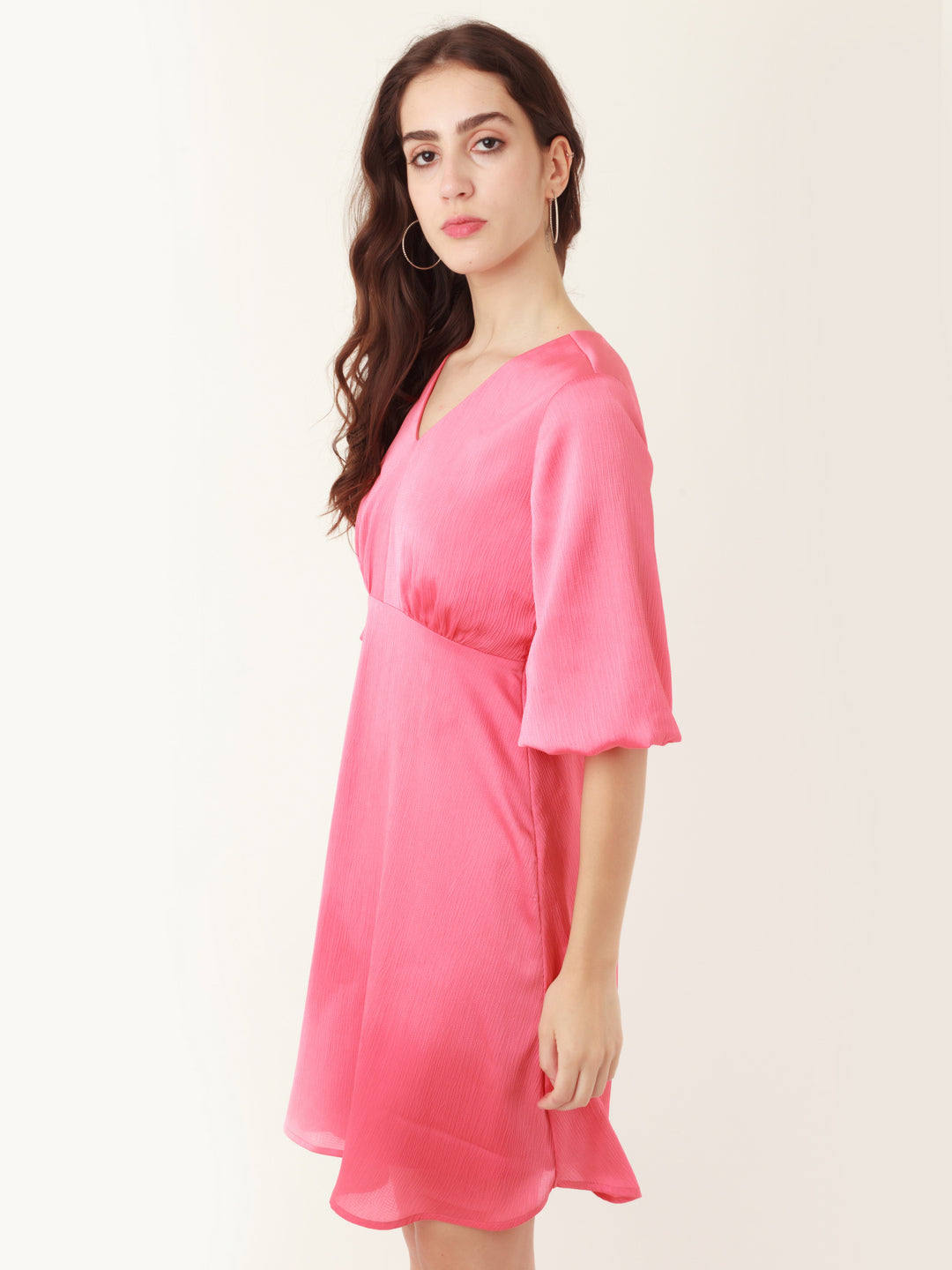 Coral Solid A-Line Short Dress