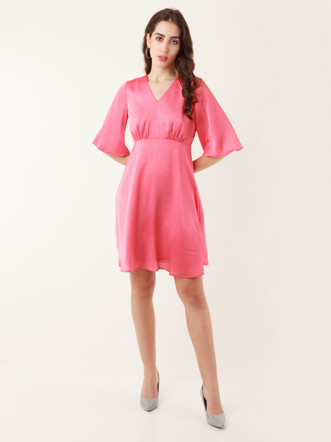 Coral Solid A-Line Short Dress