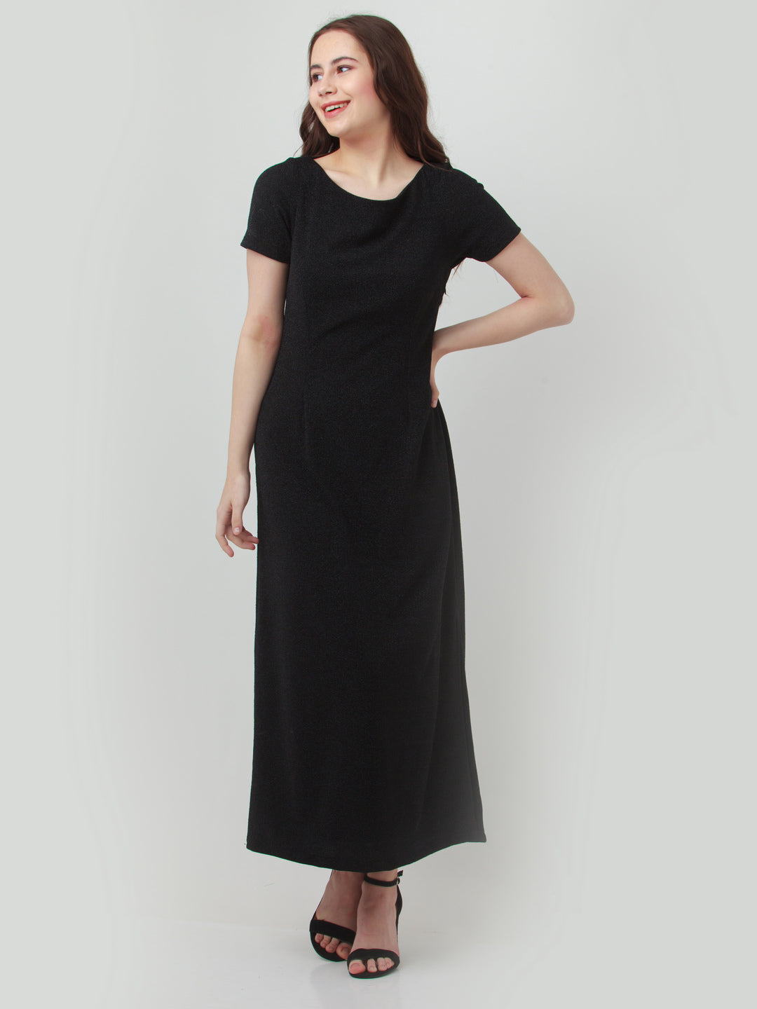 Black Solid Straight Maxi Dress