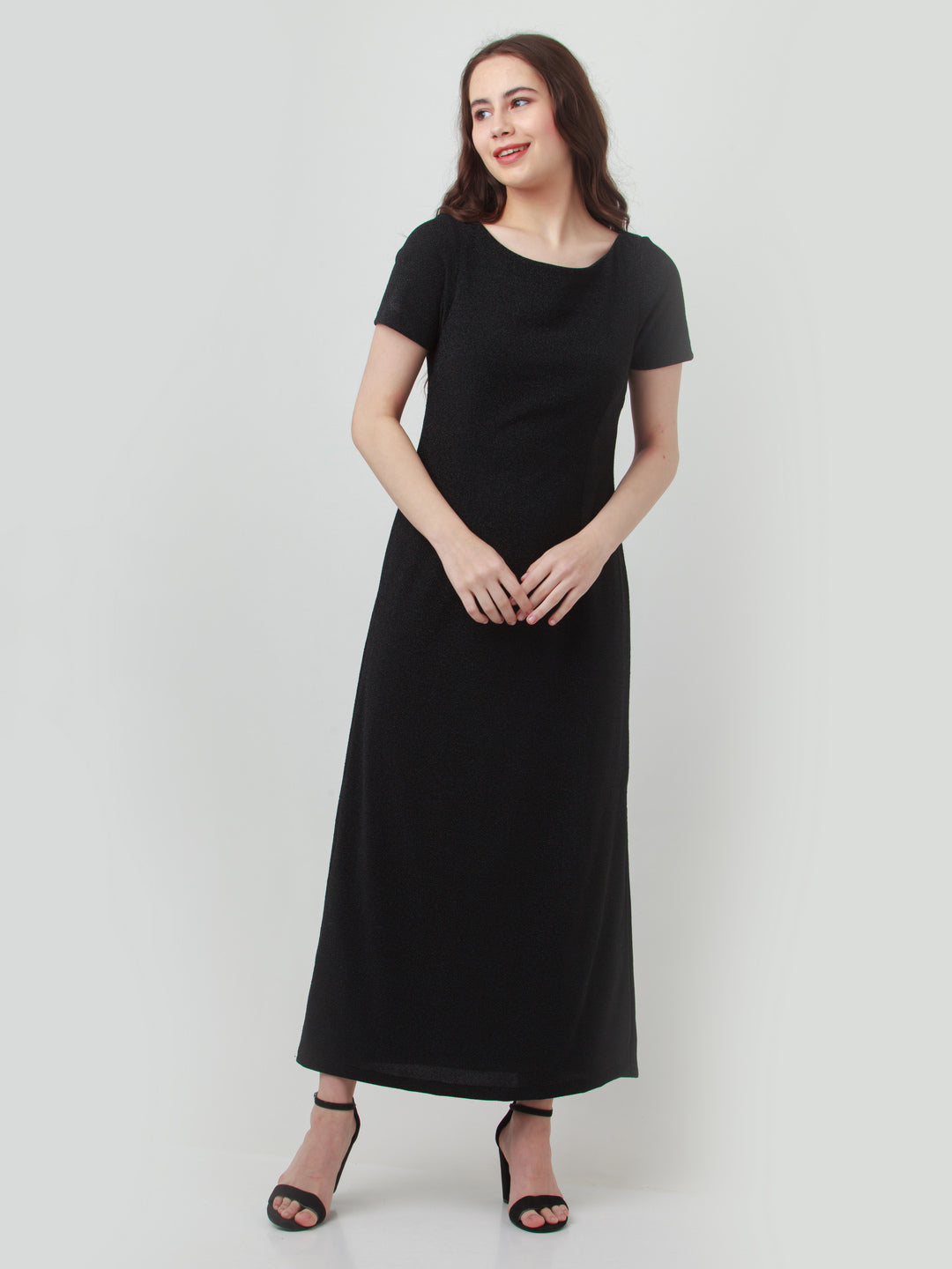 Black Solid Straight Maxi Dress