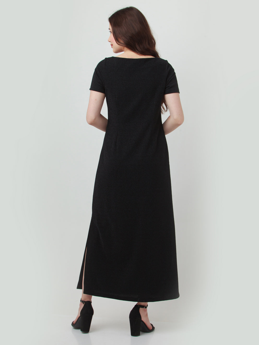 Black Solid Straight Maxi Dress