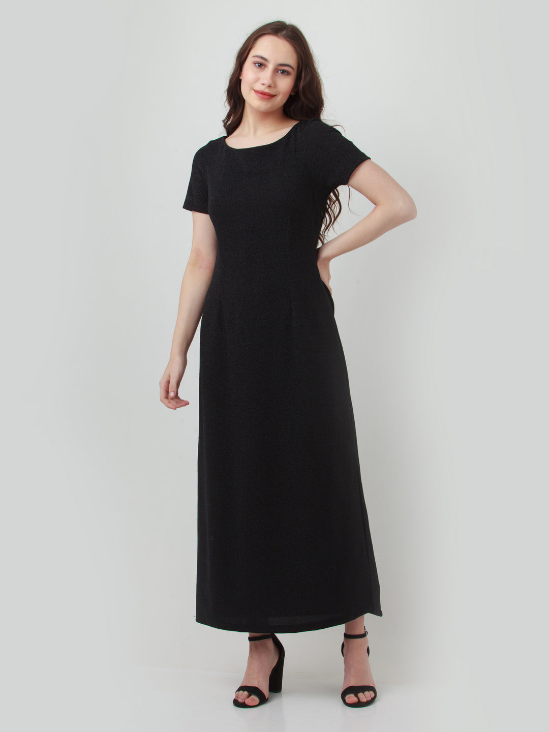 Black Solid Straight Maxi Dress