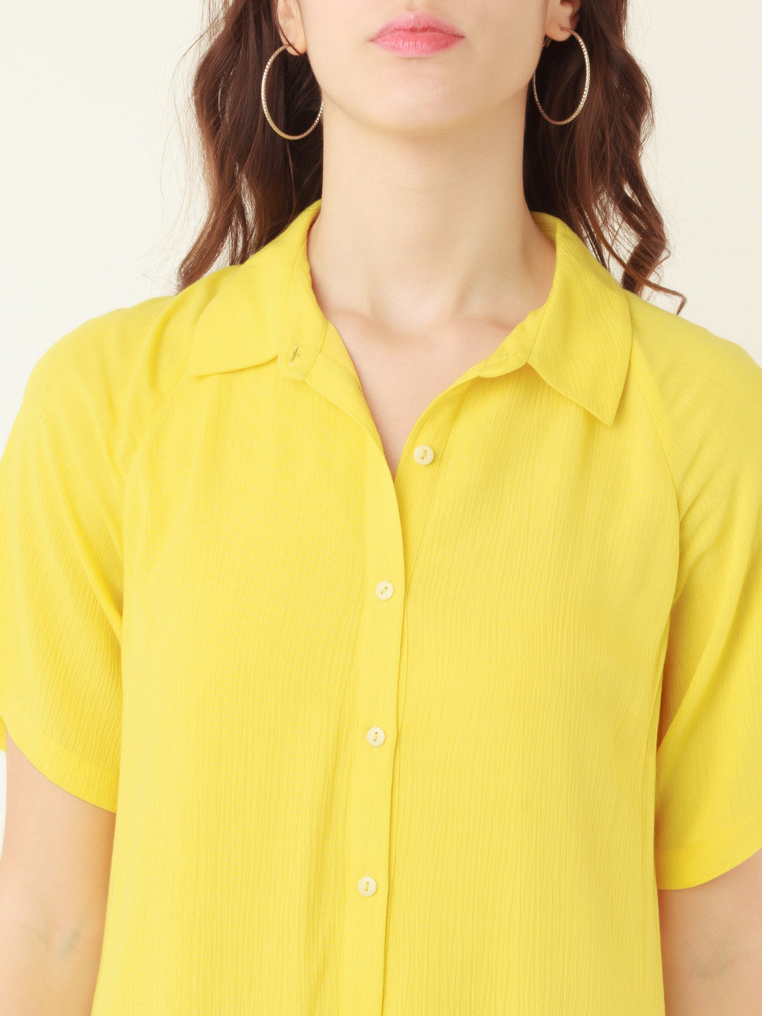 Yellow Solid Shirt Dress Short Dress For Women