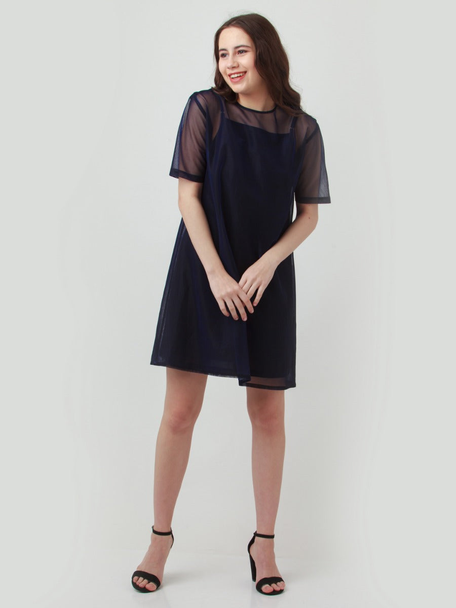 Black Solid Oversized Short Dress