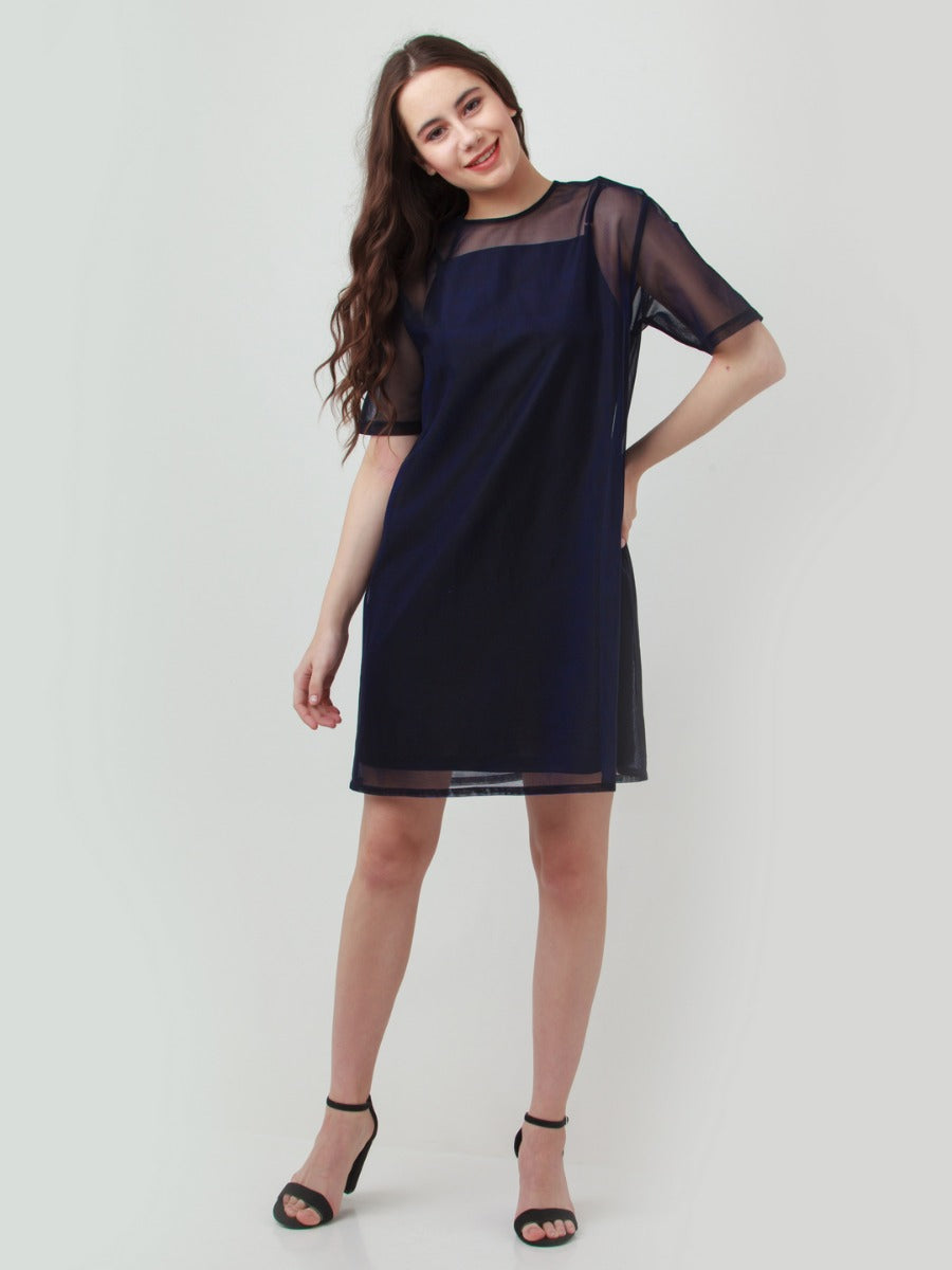 Black Solid Oversized Short Dress