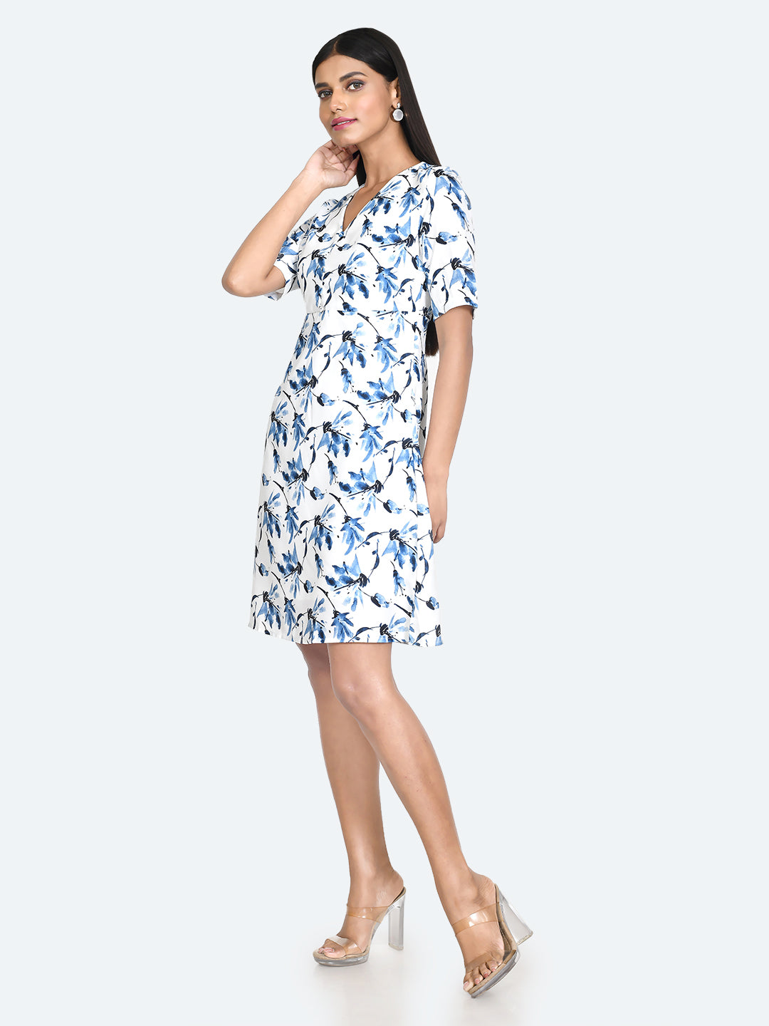 White Printed Fitted Short Dress For Women