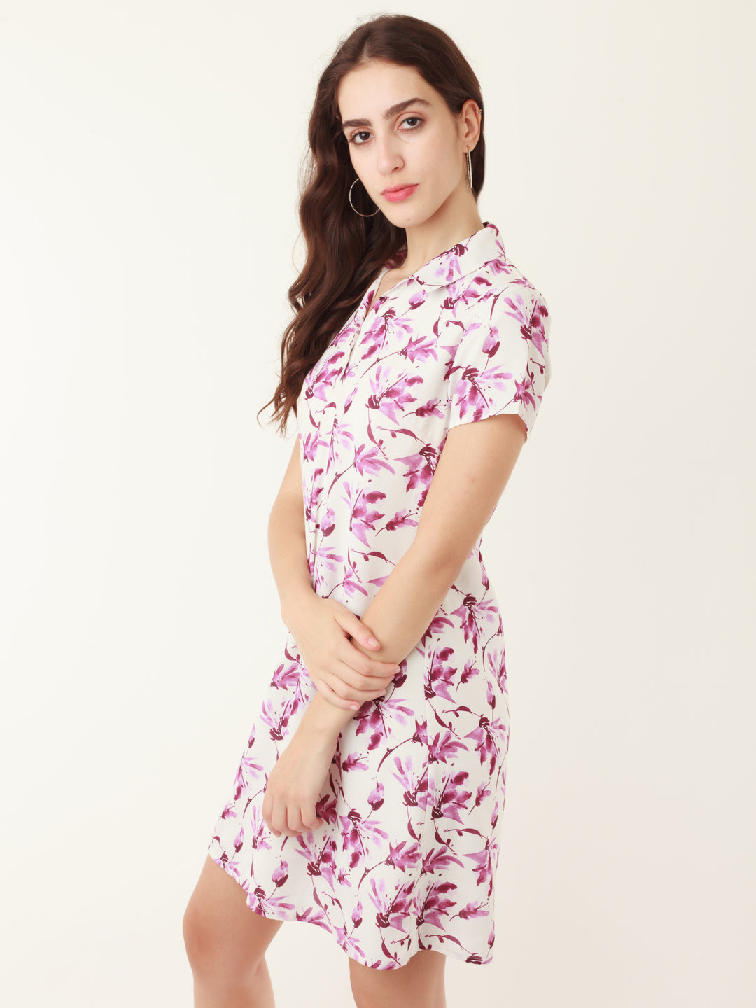 White Tropical Print Regular Mini Dress for Women