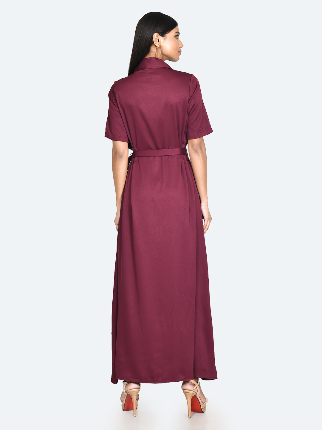 Red Solid Tie-Up Maxi Dress