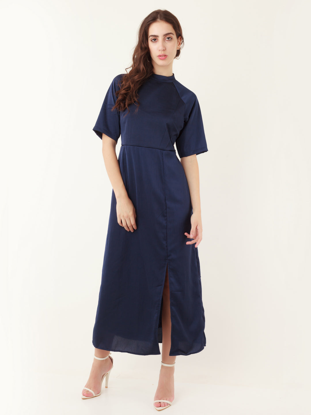 Navy Blue Solid A-Line Maxi Dress