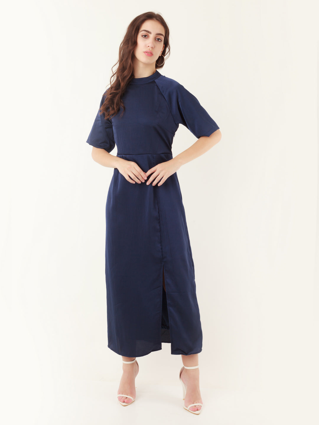 Navy Blue Solid A-Line Maxi Dress