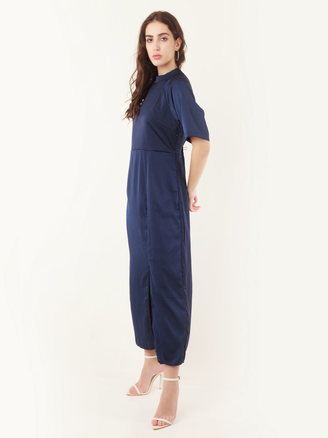 Navy Blue Solid A-Line Maxi Dress