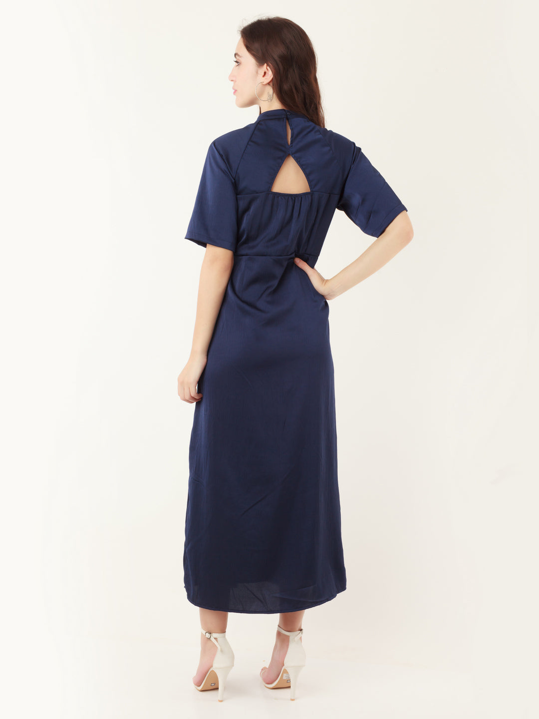 Navy Blue Solid A-Line Maxi Dress