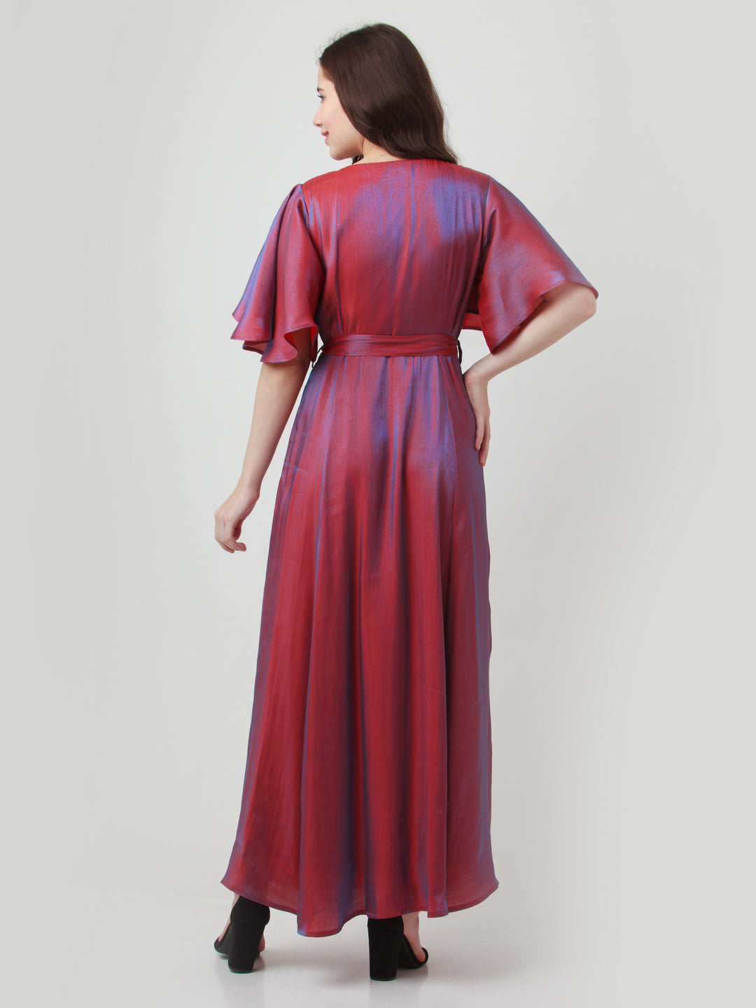 Red Solid Tie-Up Maxi Dress