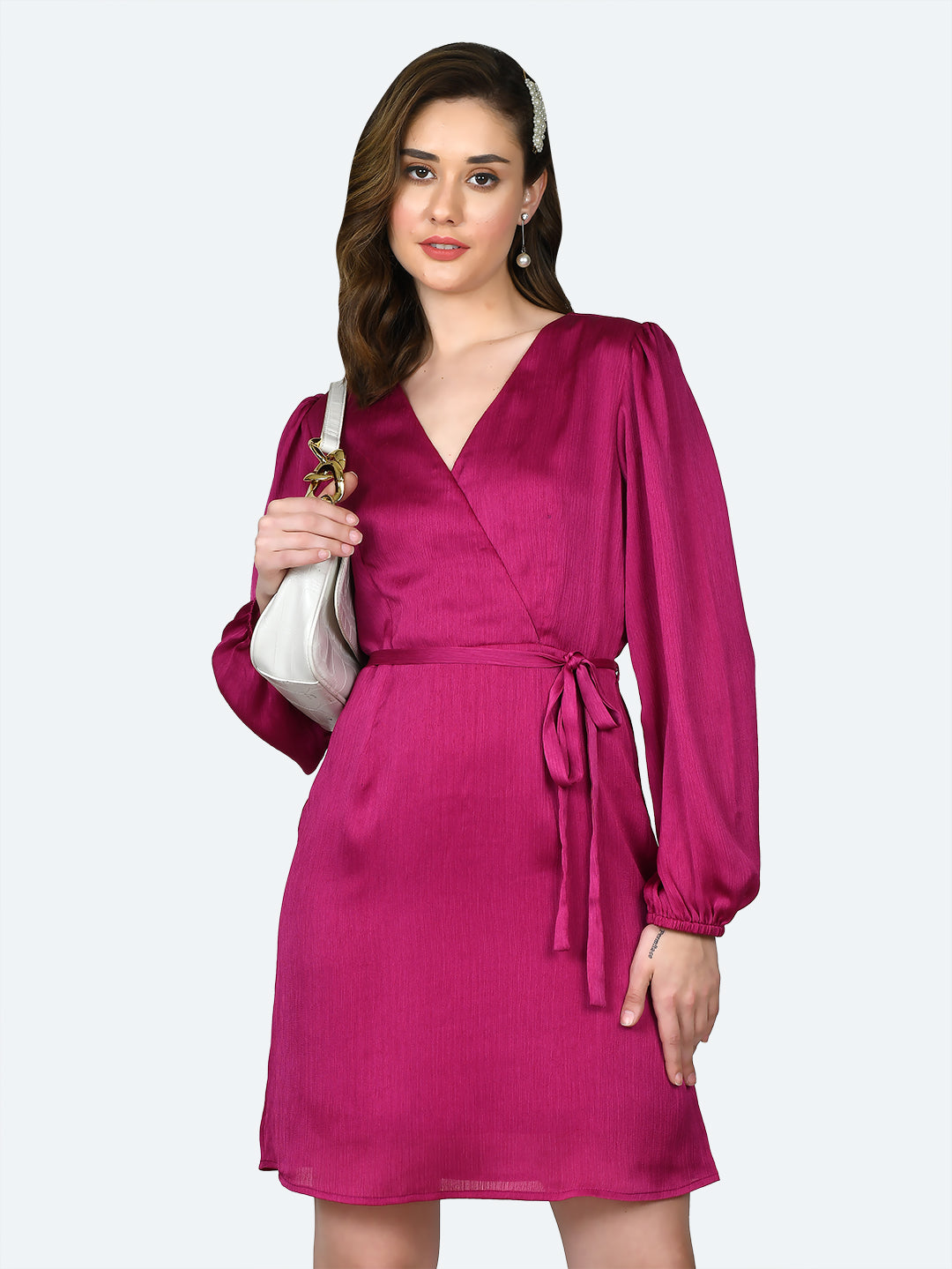 Pink Solid Tie-Up Short Dress