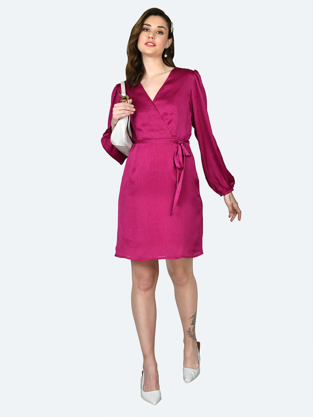Pink Solid Tie-Up Short Dress