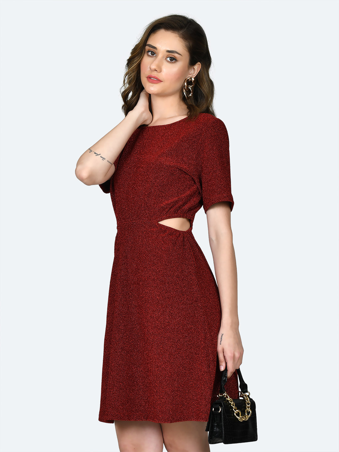 Red Shimmer Cut Out Short Dress