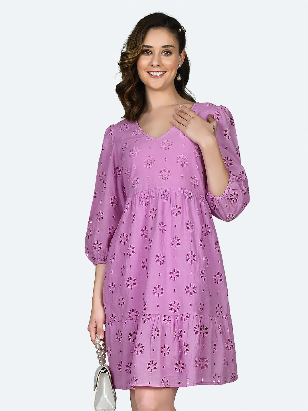 Pink Embroidered Short Dress