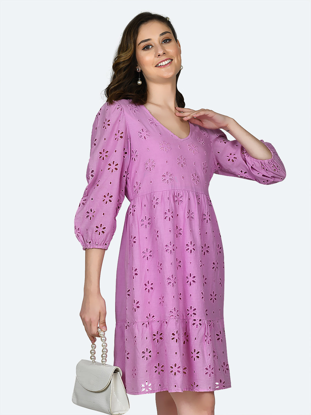 Pink Embroidered Short Dress