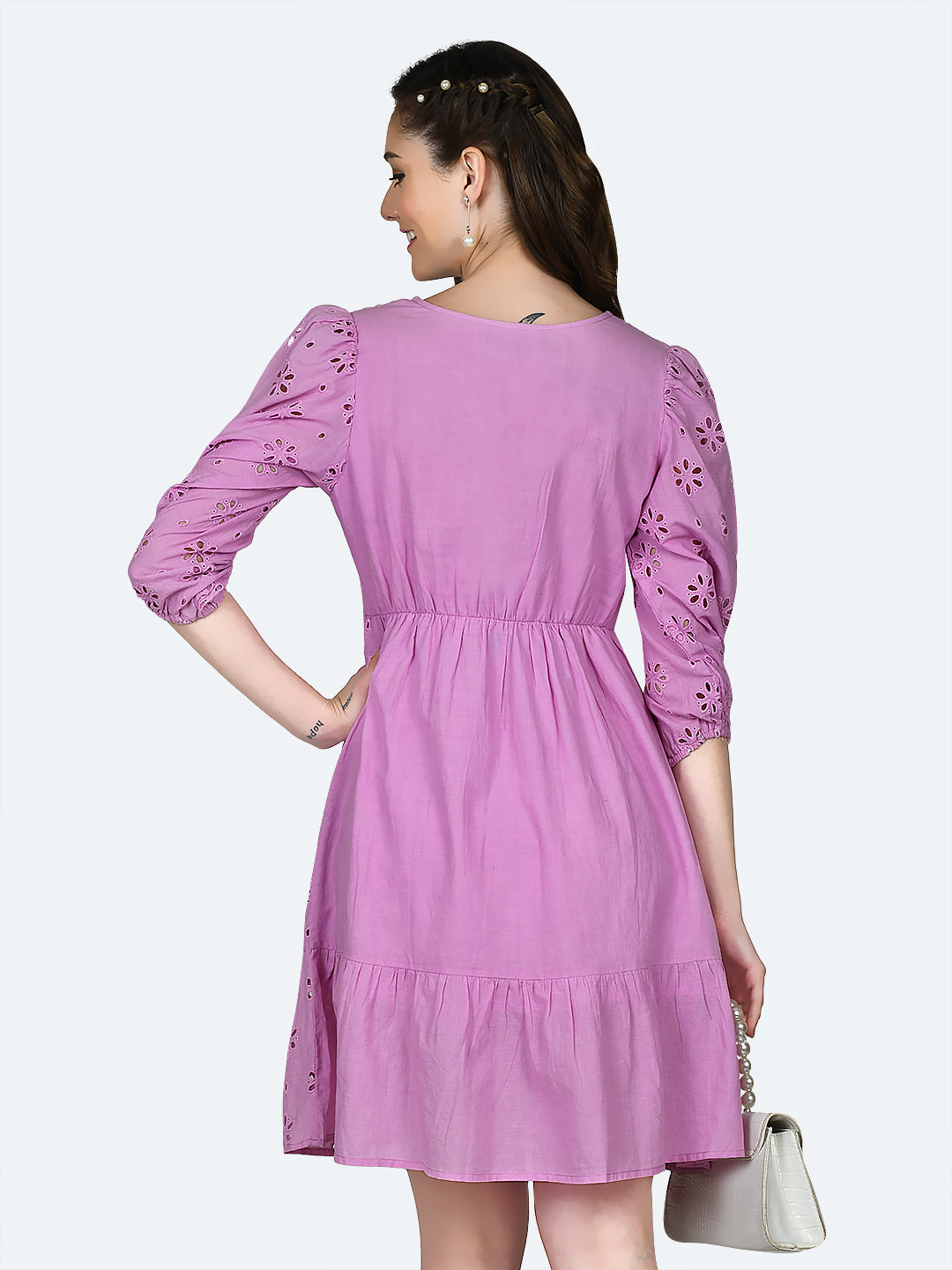 Pink Embroidered Short Dress
