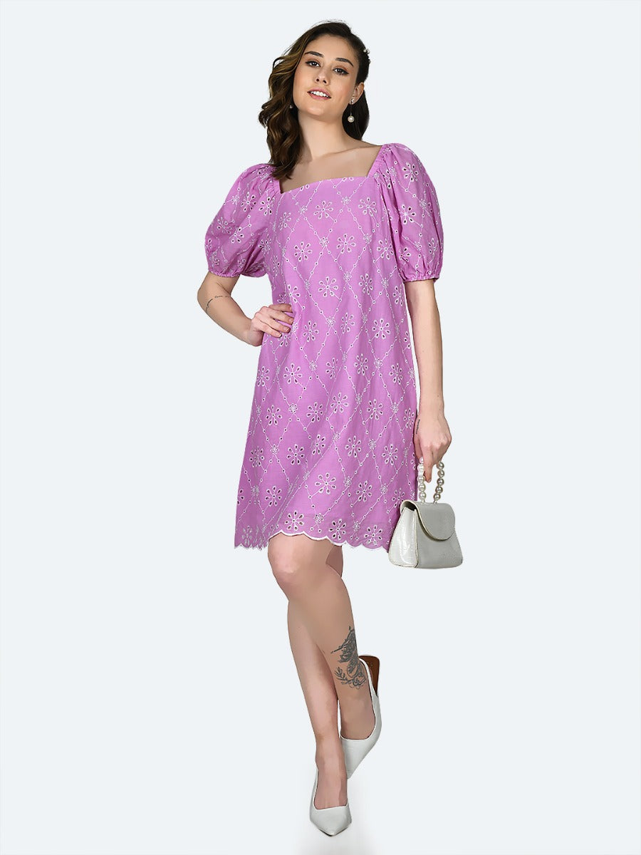 Pink Embroidered Short Dress