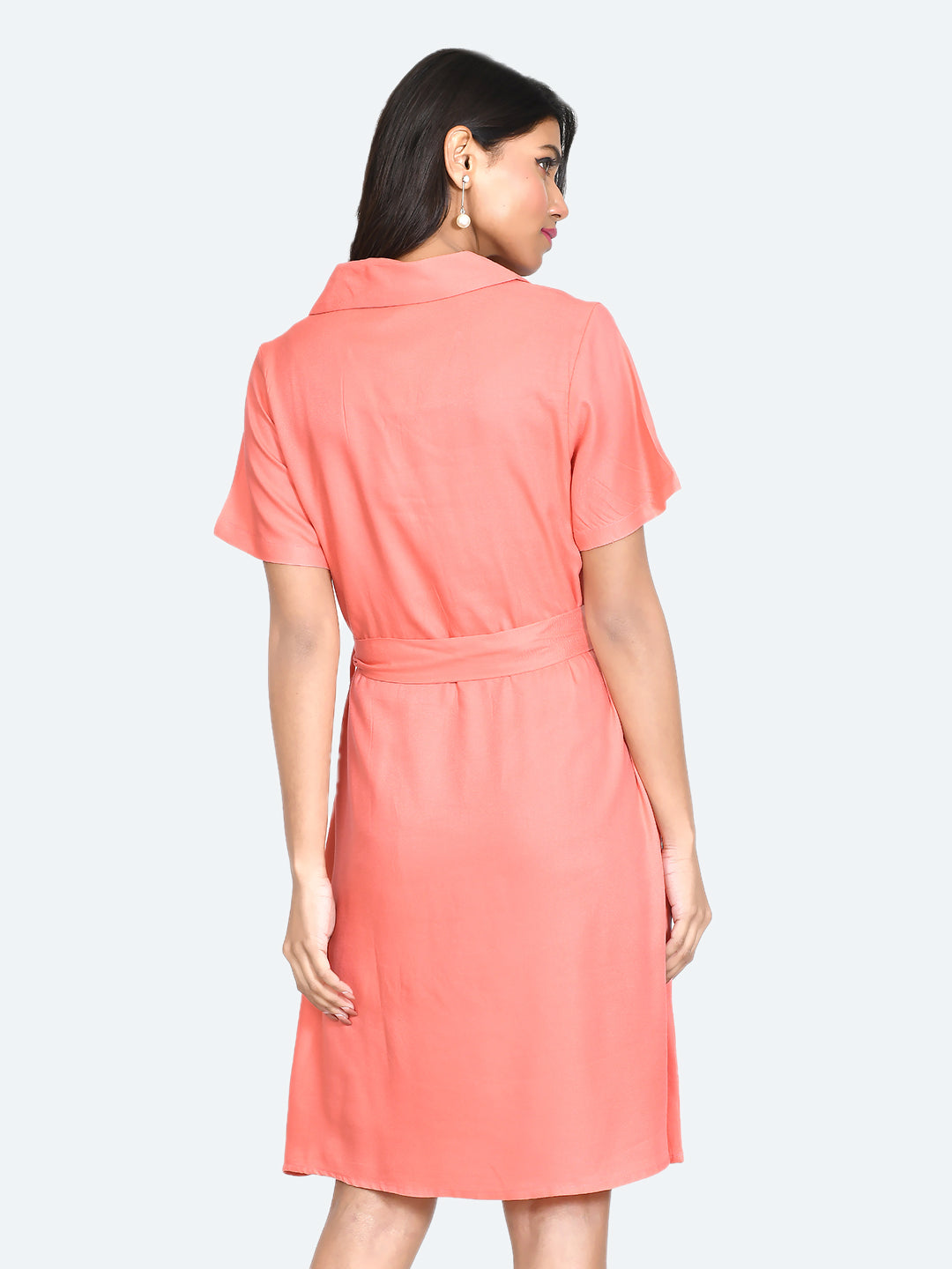 Coral Solid Shirt Dress